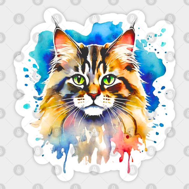 American Long-Hair Cat Watercolor Sticker by Doodle and Things